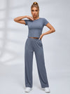 Crew Neck Casual Short Sleeve Wide Leggings Set