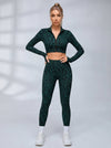 Zip Front Leopard Print Long Sleeve Fitness Set