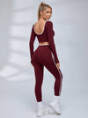 Contrast Piping U Back Long Sleeve Fitness Set
