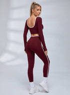 Contrast Piping U Back Long Sleeve Fitness Set