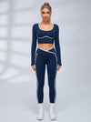Contrast Piping U Back Long Sleeve Fitness Set