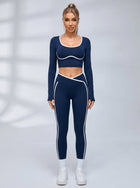 Contrast Piping U Back Long Sleeve Fitness Set