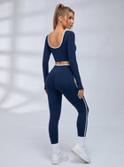 Contrast Piping U Back Long Sleeve Fitness Set