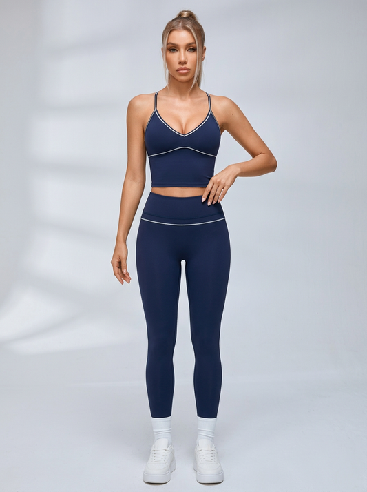 Contrast Thin Strap Y-Back Fitness Leggings Set