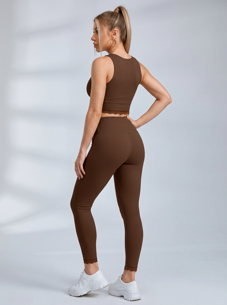 Lace Trim Double Strap Workout Leggings Set