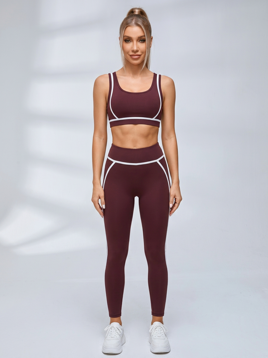Contrast Piping Cutout Long Sleeve Leggings Set