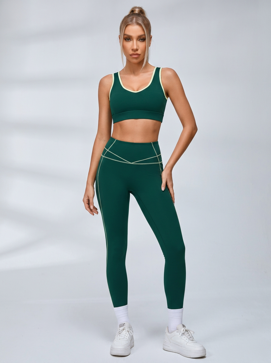 Contrast Cutout Back Sports Bra Leggings Set