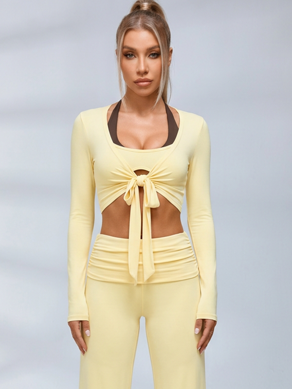 Tie Front Ballet Style Flared 3‑Piece Leggings Set
