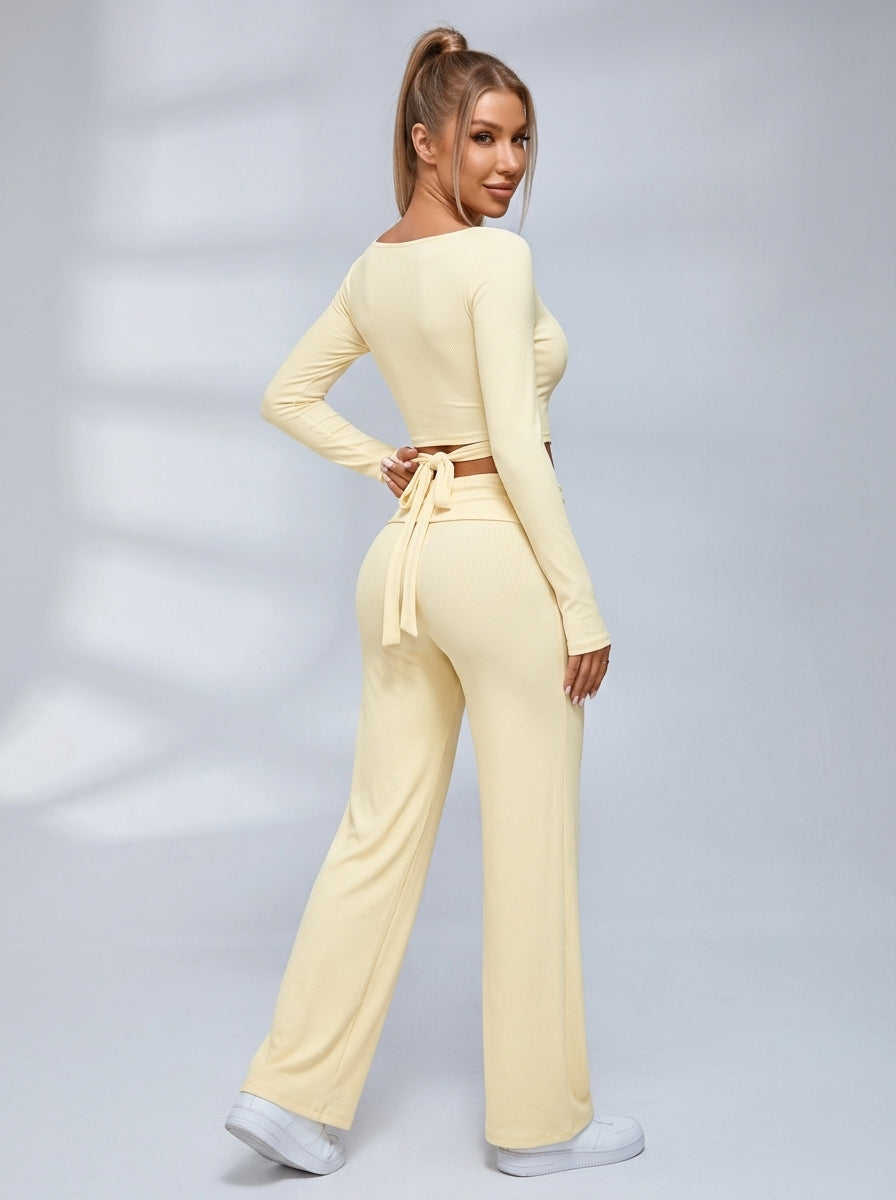 Tie Front Ballet Style Flared 3‑Piece Leggings Set