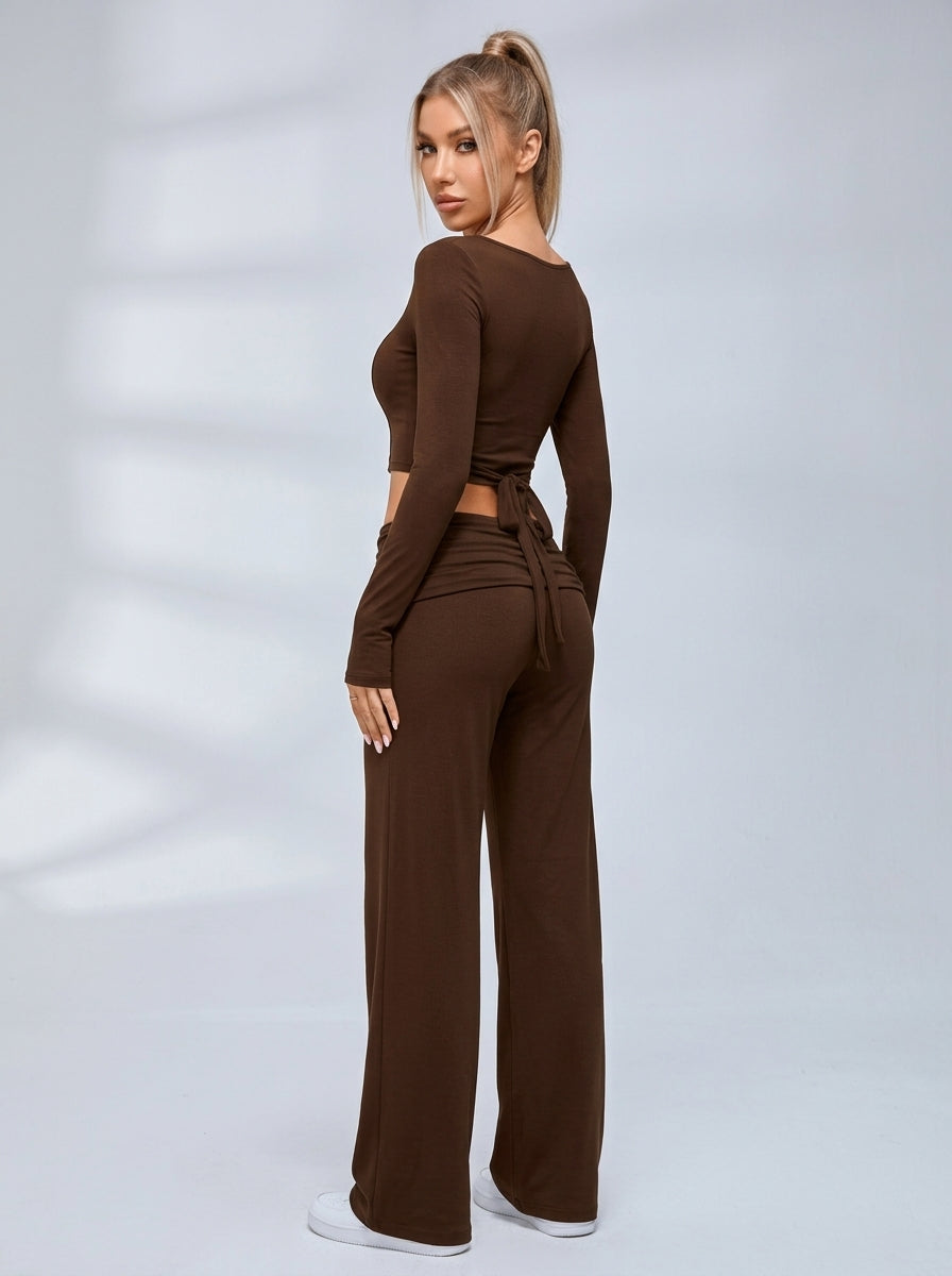Tie Front Ballet Style Flared 3‑Piece Leggings Set