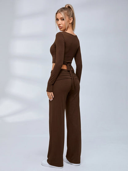Tie Front Ballet Style Flared 3‑Piece Leggings Set