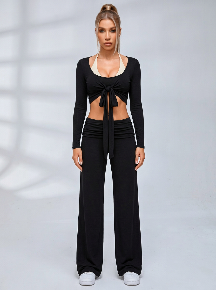 Tie Front Ballet Style Flared 3‑Piece Leggings Set