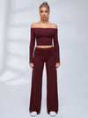 Off Shoulder Fold Waist Flared Leggings Set