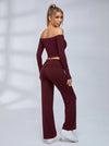 Off Shoulder Fold Waist Flared Leggings Set