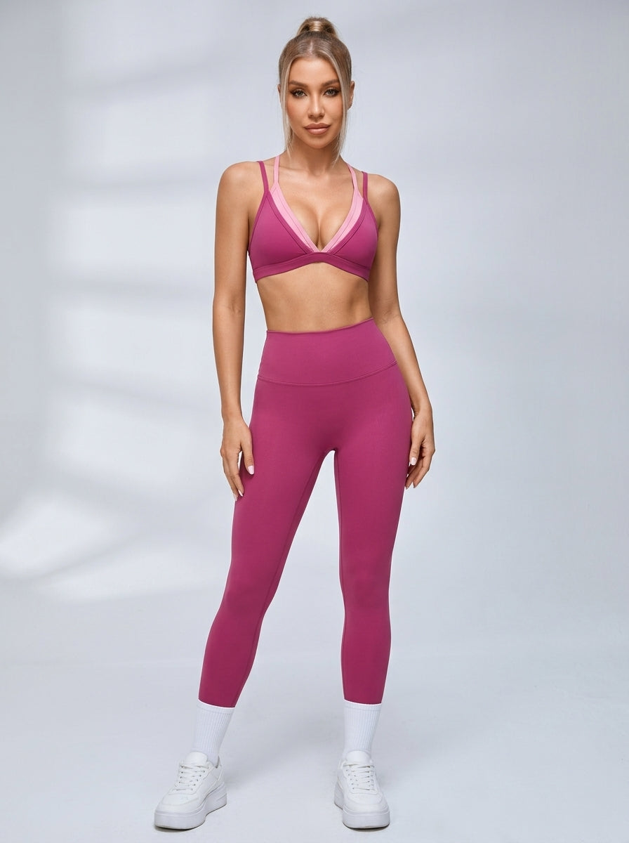 Contrast Double Strap Sports Bra Leggings Set