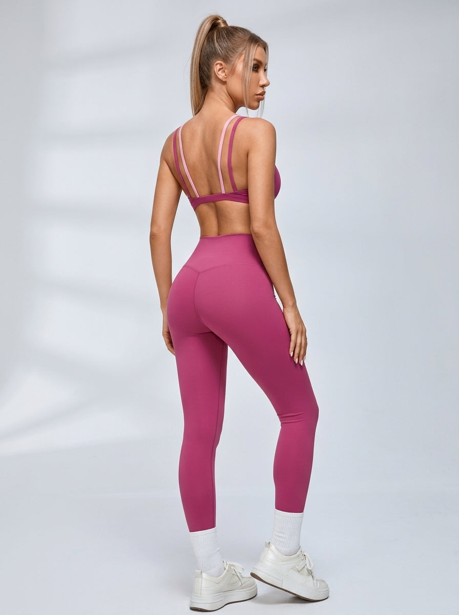 Contrast Double Strap Sports Bra Leggings Set