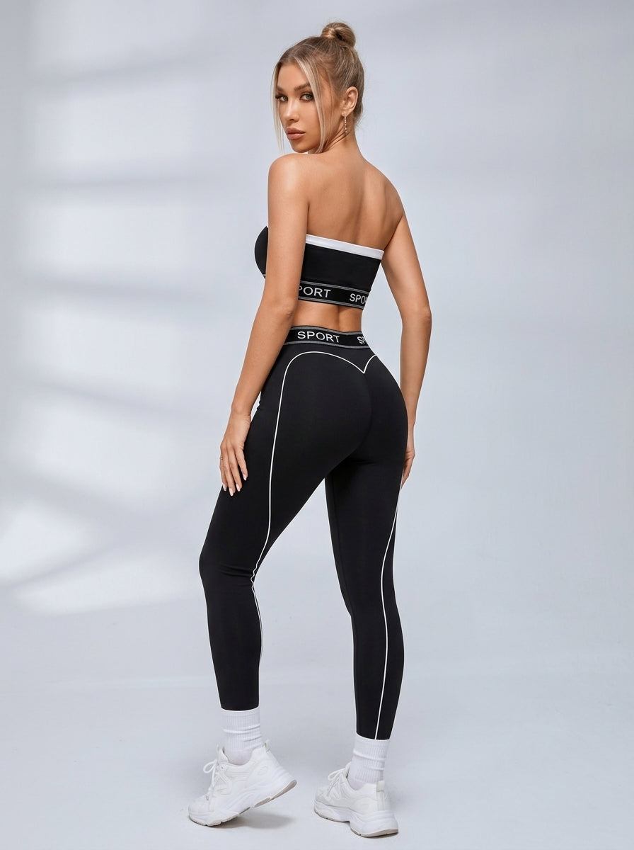 Sport Letter Bandeau Crisscross Waist Leggings Set