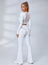 Mesh Patchwork Long Sleeve Flare Leg Yoga 2‑Piece Set