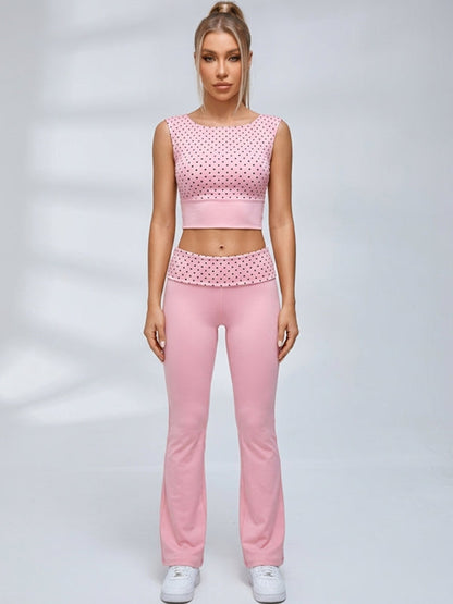 Polka Dot Tie‑Back Cutout Flared Leggings Set