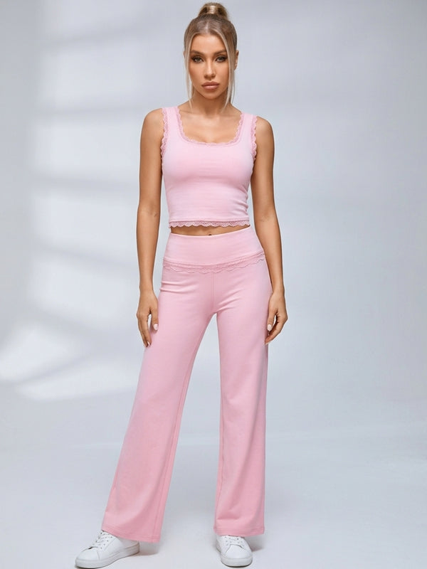 Lace Trim Flared Leggings Set