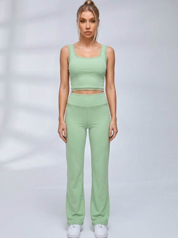 Lace Trim Flared Leggings Set