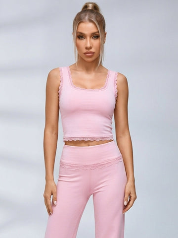 Lace Trim Flared Leggings Set