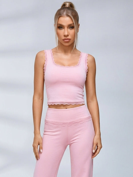 Lace Trim Flared Leggings Set