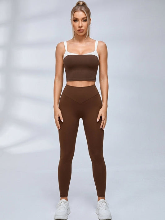Color Block Crop Tank Leggings Set