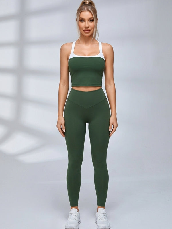 Color Block Crop Tank Leggings Set