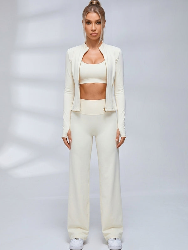 Zip‑Up Layering Flared Leggings 3‑Piece Set
