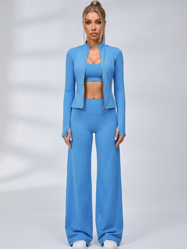 Zip‑Up Layering Flared Leggings 3‑Piece Set