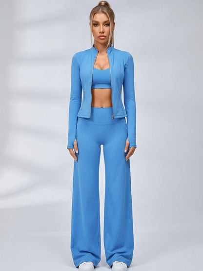 Zip‑Up Layering Flared Leggings 3‑Piece Set