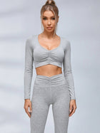 Ruched Front Long Sleeve Flared Leggings Set