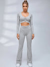 Ruched Front Long Sleeve Flared Leggings Set