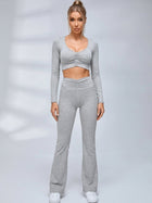 Ruched Front Long Sleeve Flared Leggings Set