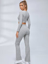 Ruched Front Long Sleeve Flared Leggings Set