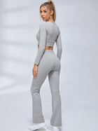 Ruched Front Long Sleeve Flared Leggings Set