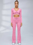 Ruched Front Long Sleeve Flared Leggings Set