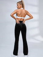 Twist Halter Polka Dot Flared Leggings Set