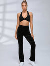 Twist Halter Polka Dot Flared Leggings Set