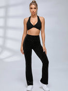 Twist Halter Polka Dot Flared Leggings Set