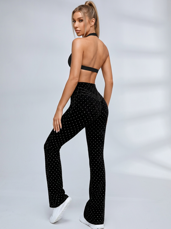 Twist Halter Polka Dot Flared Leggings Set