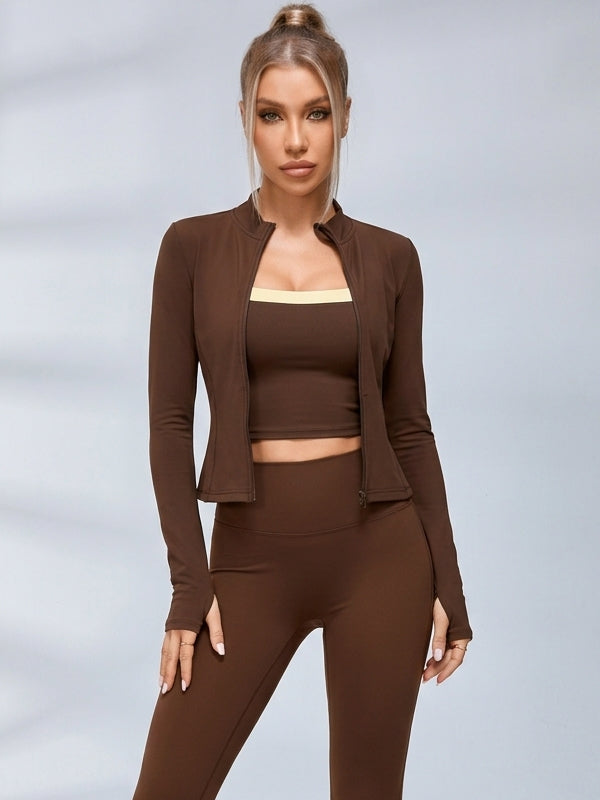Zip‑Up Cropped Jacket Leggings 3‑Piece Set