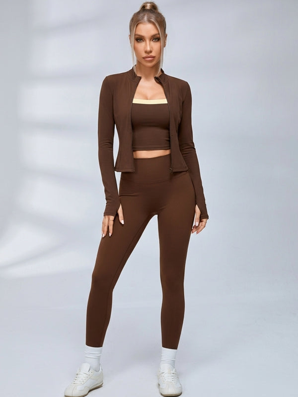 Zip‑Up Cropped Jacket Leggings 3‑Piece Set