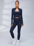 Zip‑Up Cropped Jacket Leggings 3‑Piece Set