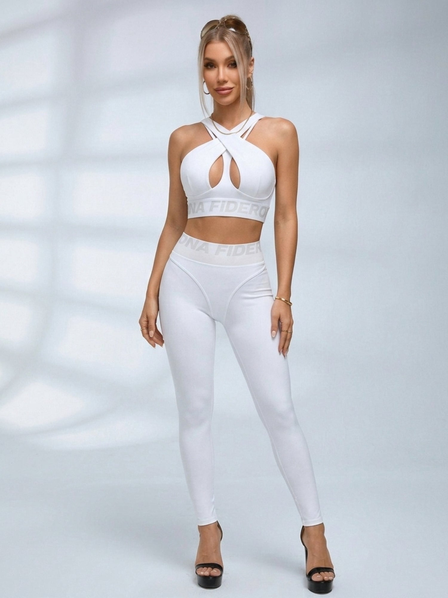 Letter Waistband Yoga Bra & Leggings 2 Piece Set