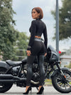 Long Sleeve Faux Leather Bodycon Two Piece Set