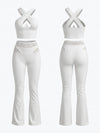 Cross Halter Cutout Crop Top Lace Flare Pants 2‑Piece Set