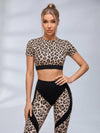 Spliced Leopard Gym 2‑Piece Outfit Slim Fit