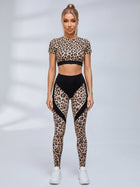 Spliced Leopard Gym 2‑Piece Outfit Slim Fit